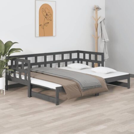 Daybed med udtræk 2x(90x190) cm massivt fyrretræ grå