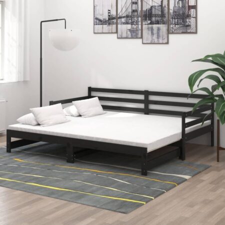 Daybed med udtræk 2x(90x200) cm massivt fyrretræ sort