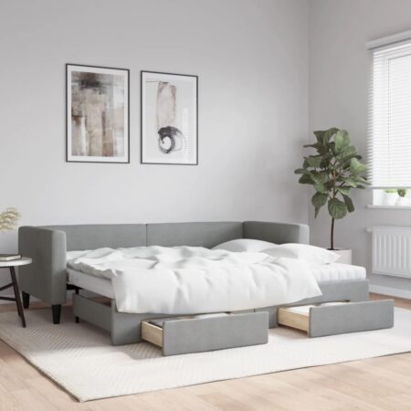 Daybed med udtræk og skuffer 80x200 cm stof lysegrå