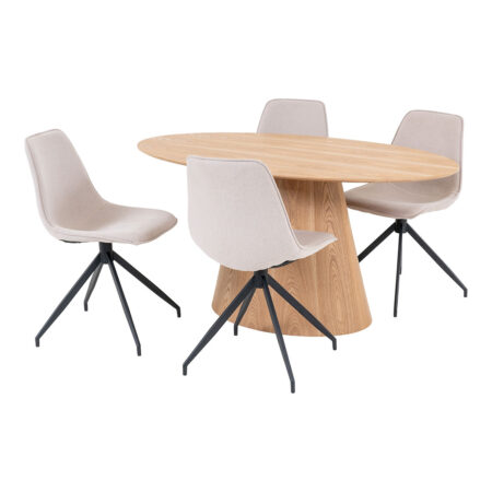 Bolton spisebordssæt spisebord 90x160cm natur og 4 Monaco stole sandfarvet