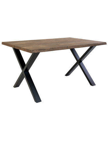 Planke spisebord i metal og olieret massivt egetræ 140 x 95 cm - Sort/Røget eg