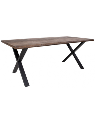 Planke spisebord i metal og olieret massivt egetræ 200 x 95 cm - Sort/Røget eg