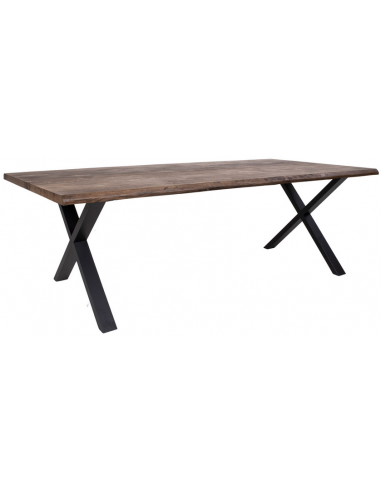 Planke spisebord i metal og olieret massivt egetræ 240 x 95 cm - Sort/Røget eg