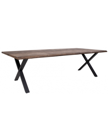 Planke spisebord i metal og olieret massivt egetræ 300 x 100 cm - Sort/Røget eg