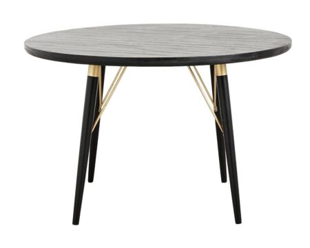 Rundt spisebord i træ, sort/mat guldfarvet - Ø: 120 cm.