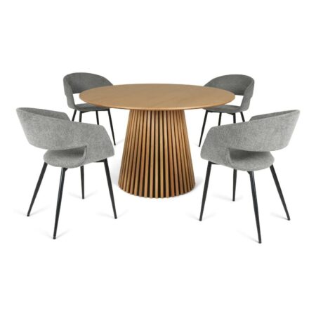 Spisebordssæt - Måne Lamel Spisebord Natur + Nilo Lysegrå Stof