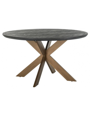 Blackbone rundt spisebord i egetræ og stål Ø140 cm - Antik børstet messing/Rustik sort