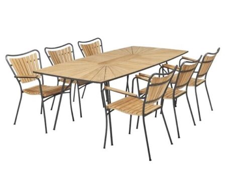 Mandalay Marguerit Bådformet Bord 200x90 cm Inkl. 6 Havestole Havemøbelsæt - Antracit/Teak