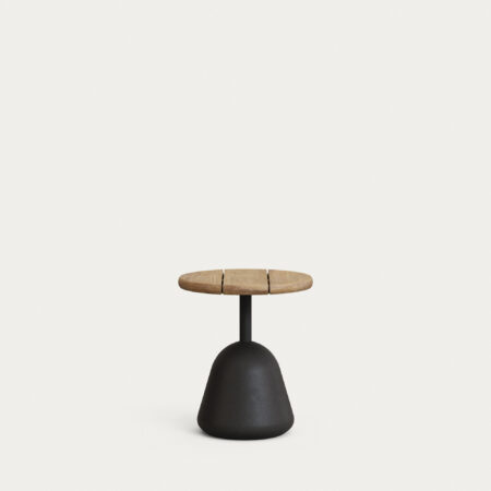 KAVE HOME Saura udendørs sofabord, rund - natur akacietræ og sort metal (Ø43x45)