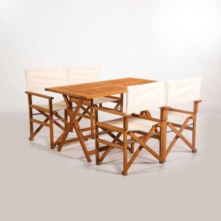 NORDVÄRK MYR01 havesæt m. 1 havebord og 4 havestole, foldbar - creme stof og natur træ
