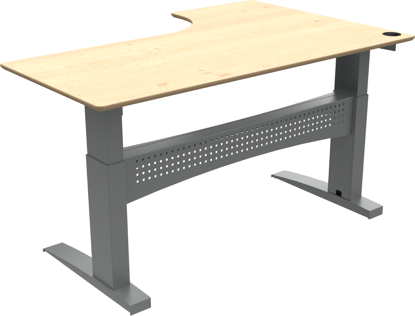 L-formet to-bens hæve-/sænkebord ZenNord FlexDesk venstrevendt, ahorn bordplade sølvramme L-formet to-bens hæve-/sænkebord ZenNord FlexDesk venstrevendt, ahorn bordplade sølvramme