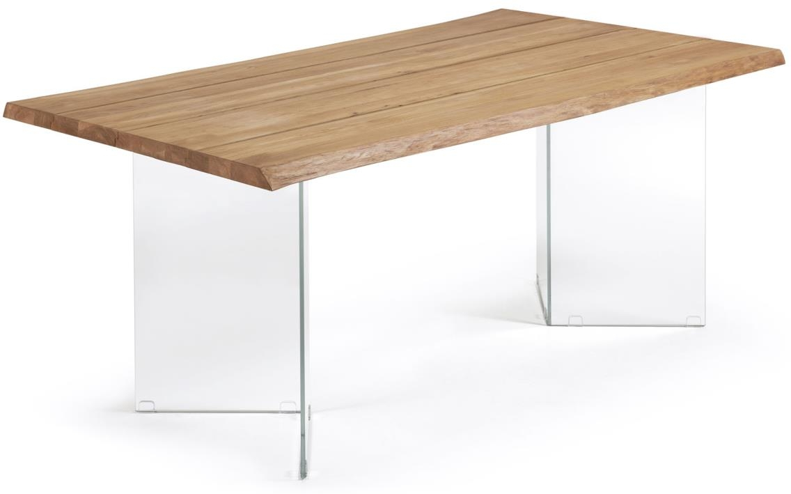 Spisebord Kave Home Levik 160x90 cm egefinér plankebord med V-formede glasben Spisebord Kave Home Levik 160x90 cm egefinér plankebord med V-formede glasben
