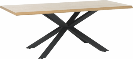 Spisebord Nordique Design Arno 200x100x75 cm til 6 pers. - naturlig egetræs bordplade & sorte metalben