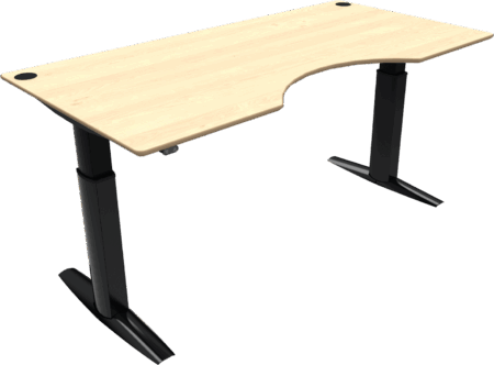 To-bens hæve-/sænkebord ZenNord ElevateLine centerudskæring ahorn bordplade sort stel justerbar 68-120 cm ergonomisk kontorbord