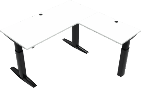 Tre-bens hæve-/sænkebord ZenNord ElevateLine firkantet 180x180 cm hvid/sort højde 68-120 cm MFC-bordplade med kabelbakke