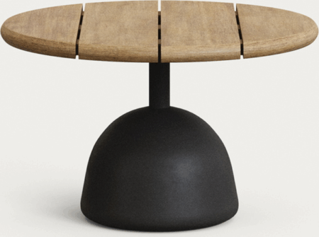 Udendørs sofabord Kave Home Saura rund Ø55 cm sort/natur akacietræ og cement