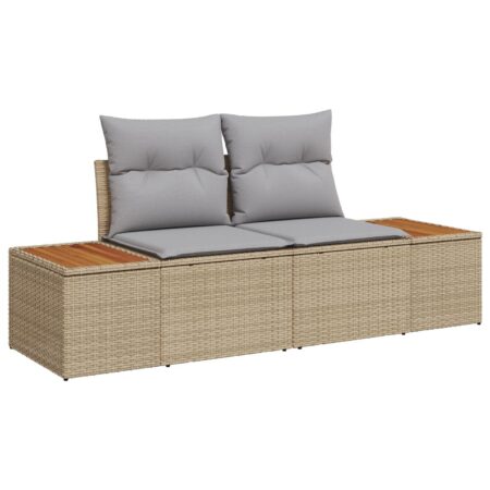 9 Delers Have Spisebord Sæt med Puder Beige Poly Rattan Akacie