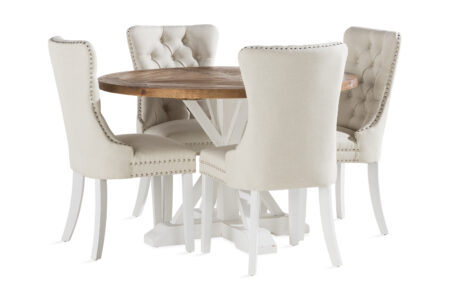 Lyon Spisebord 120 cm Rund med 4 Bergviken Spisebordsstol - Brun/Hvid