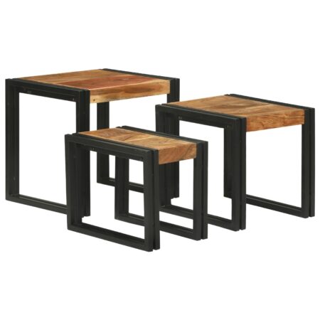 Nesting Bord 3 stk Brun og sort Solid akacietræ og metal