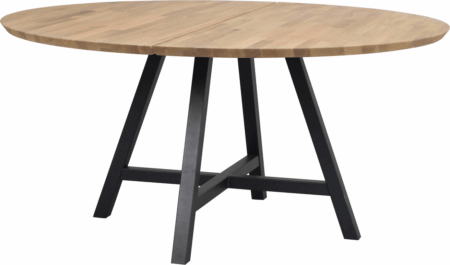 Rundt spisebord Rowico Carradale Ø150 cm FSC 100% certificeret massivt egetræ og sort pulverlakeret metal