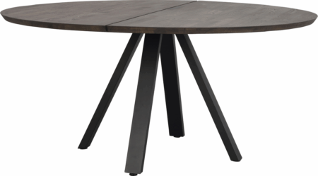 Rundt spisebord Rowico Carradale Ø150 cm massiv olieret egetræ brun med sort V-ben FSC 100%