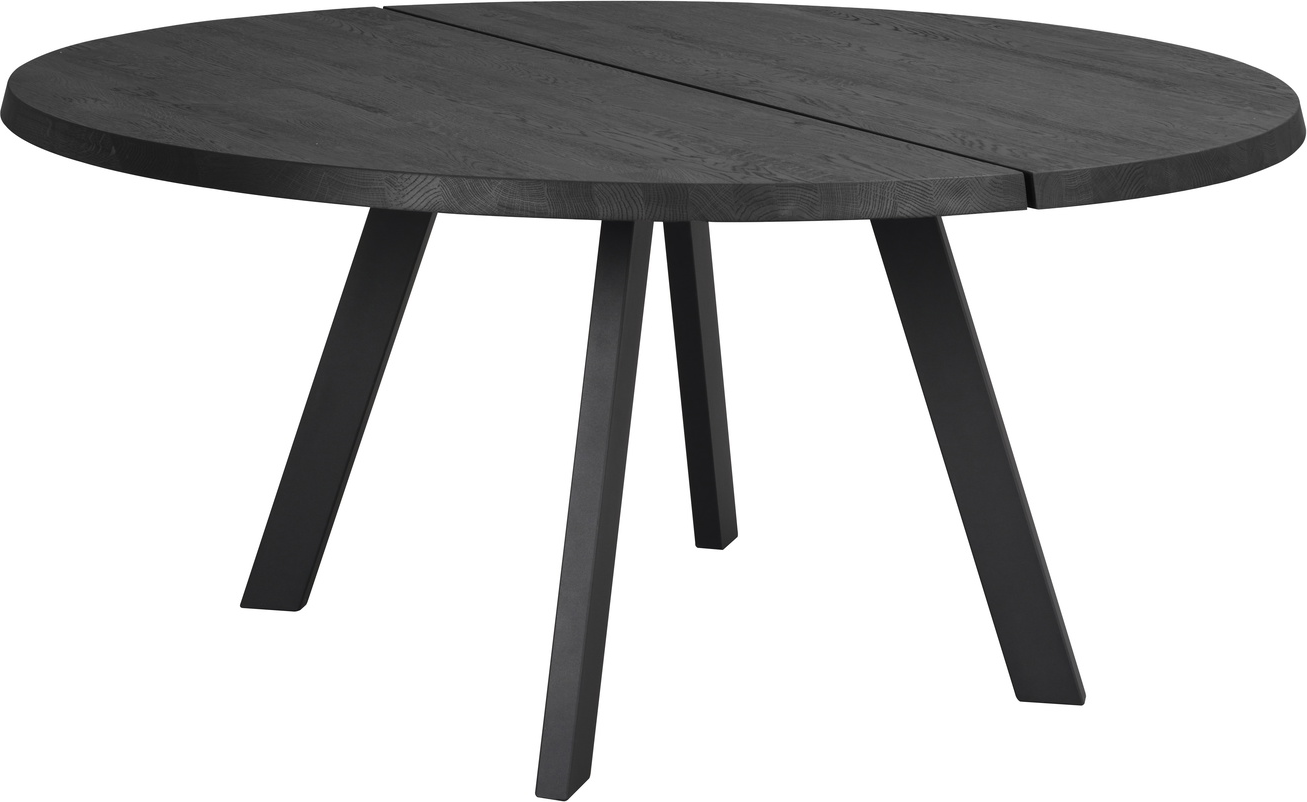 Rundt spisebord Rowico Fred Ø160 cm sort lakeret massiv ask FSC-certificeret med spinkle metalben - tidløs nordisk stil Rundt spisebord Rowico Fred Ø160 cm sort lakeret massiv ask FSC-certificeret med spinkle metalben - tidløs nordisk stil