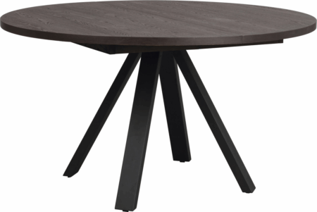 Spisebord Rowico Maddock Ø135 cm brunolieret eg med pulverlakeret sort metalstel
