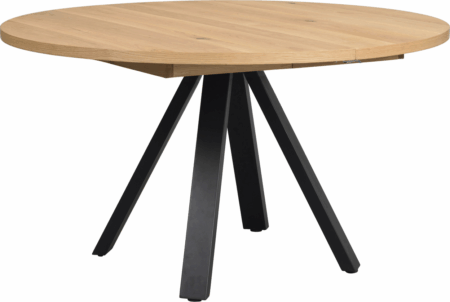 Spisebord Rowico Maddock Rund Ø135 x H75 cm Olieret Egfinér Sort Pulverlakeret Metalstel FSC Med Udtræksfunktion