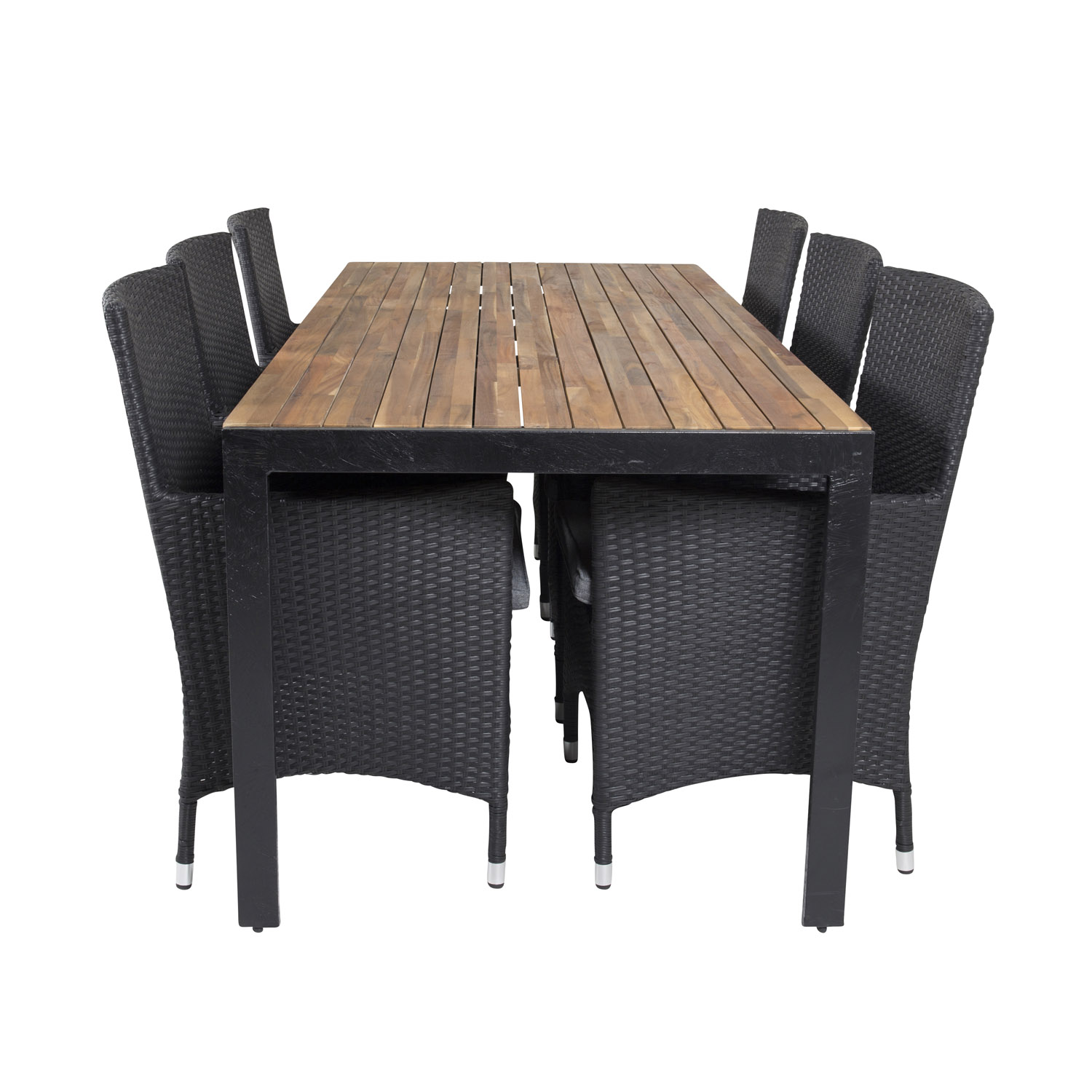 VENTURE DESIGN havesæt, m. Bois bord (200x100) og 6 Malin stole, m. armlæn - akacie/alu/flet VENTURE DESIGN havesæt, m. Bois bord (200x100) og 6 Malin stole, m. armlæn - akacie/alu/flet