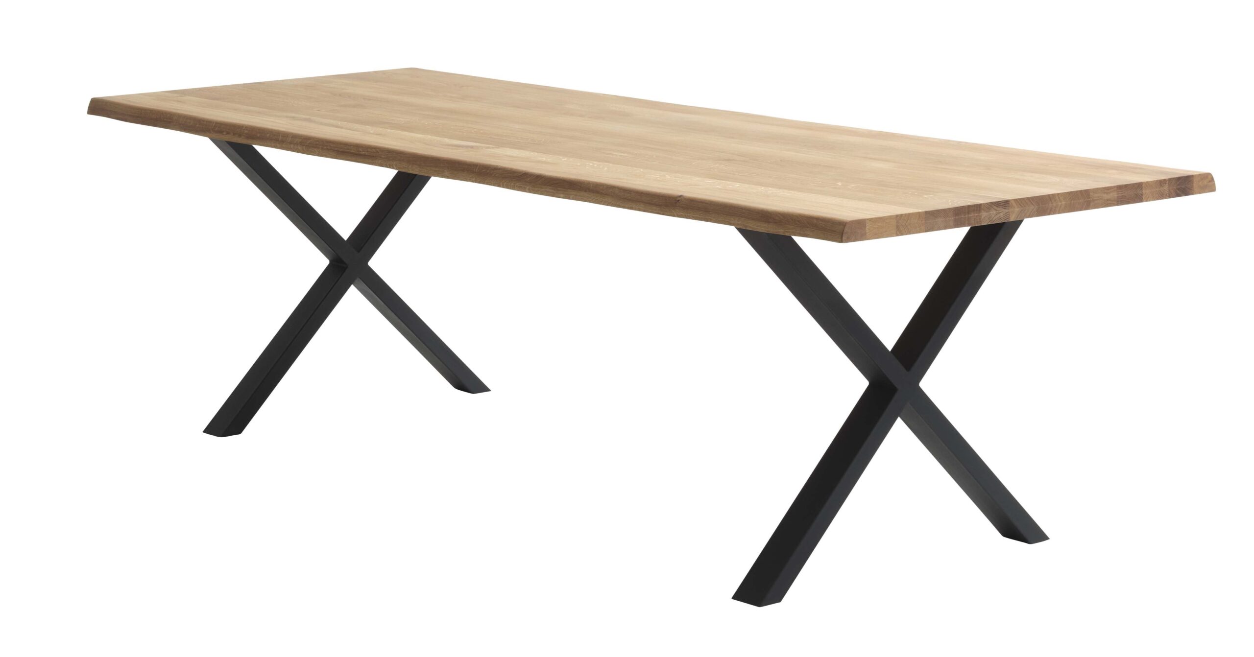 Atlantic spisebord med bølget kant 40 mm, m. udtræk - natur egetræ og sort metal (95x260) Atlantic spisebord med bølget kant 40 mm, m. udtræk - natur egetræ og sort metal (95x260)