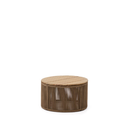 KAVE HOME Dandara udendørs sofabord, rund - natur akacietræ og beige reb/stål (Ø60)