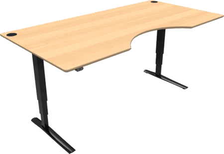 2-bens hæve-/sænkebord med centerudskæring ZenNord Rise&Rest regulerbart skrivebord natur/sort 200x100 cm
