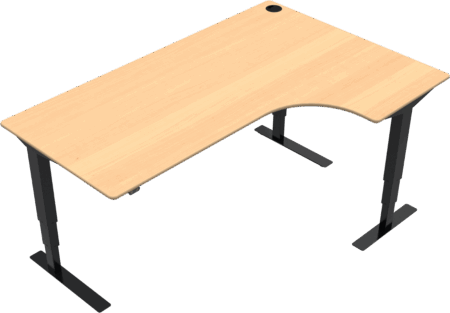 El-hæve-/sænkebord ZenNord VersaStand L-form højrevendt skrivebord H57-122 cm Bøg/Sort