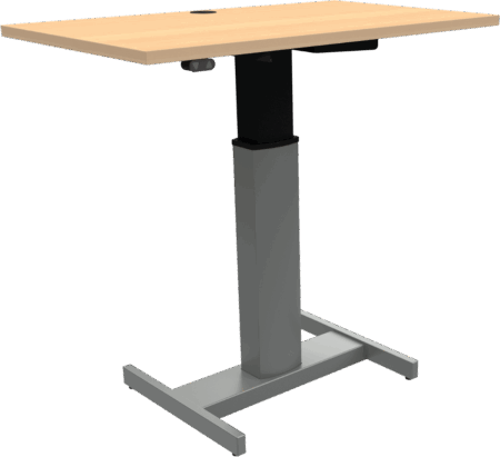 Enkeltben hæve-/sænkebord ZenNord PeakBoards sit-stand skrivebord bøg natur/sølv H68-120 cm x B100 x D60 cm med hjul og batteridrift