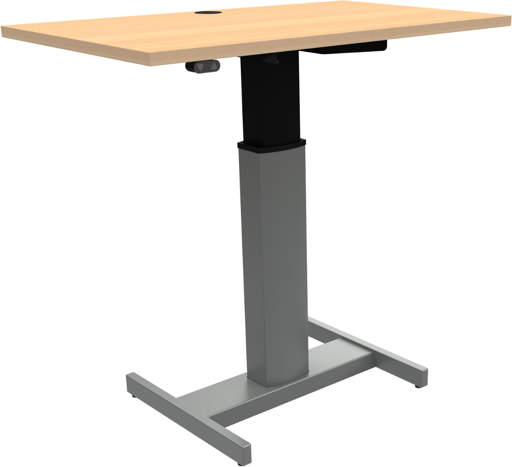 Enkeltben hæve-/sænkebord ZenNord PeakBoards sit-stand skrivebord bøg natur/sølv H68-120 cm x B100 x D60 cm med hjul og batteridrift Enkeltben hæve-/sænkebord ZenNord PeakBoards sit-stand skrivebord bøg natur/sølv H68-120 cm x B100 x D60 cm med hjul og batteridrift