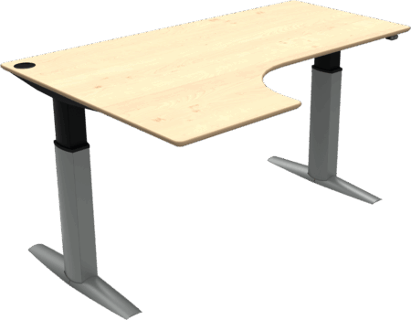 Hæve-/sænkebord L-form venstrevendt ZenNord ElevateLine skrivebord i naturfarvet ahorn/sølv 180x120/120 cm