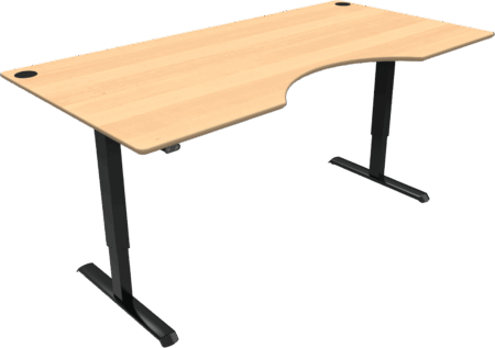 Hæve-/sænkebord højdejusterbart skrivebord ZenNord AdaptDesk 2-benet med centerudskæring i bøgefinér/sort metal 200x100 cm