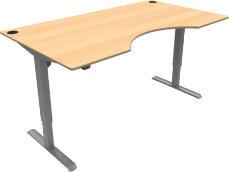 Hæve-sænkebord skrivebord ZenNord AdaptDesk to-bens med ergonomisk centerudskæring 180x100 cm naturbøg/sølv