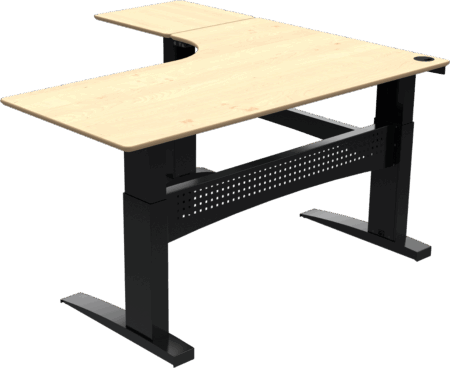 Hæve sænkebord skrivebord ZenNord FlexDesk tre-bens L-form venstrevendt i ahorn natur/sort