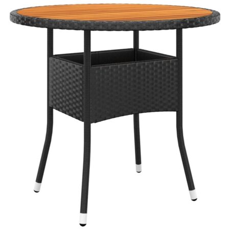 Havebord Ø80x75 cm akacietræ og polyrattan sort