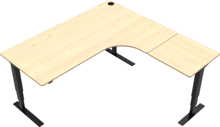L-formet tre-bens hæve-/sænkebord sit-stand skrivebord ZenNord VersaStand 501-37 natur ahorn/sort 180x180 cm