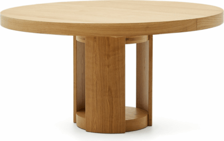 Rundt spisebord Kave Home Artis med udtræk Ø150 cm, naturlig egeton, træ/egfiner, 6-8 pers