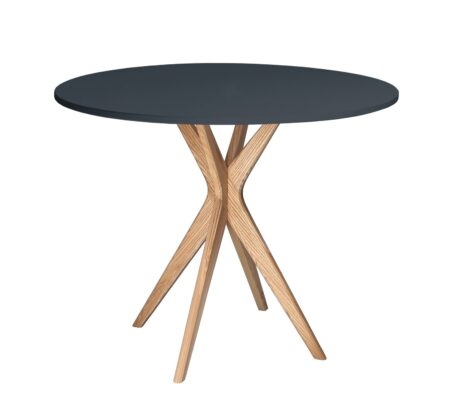 Rundt spisebord, diam. 90cm, bordplade i grafit farve, ben naturfarvet, asketræ