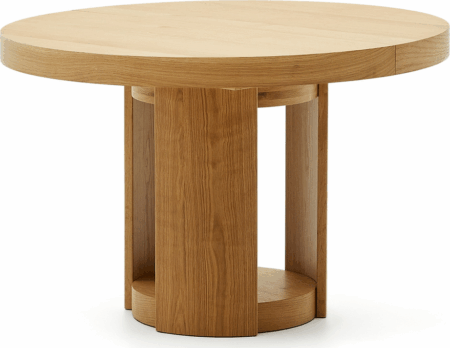 Rundt spisebord med udtræk, Kave Home Artis, Ø120 cm, natur finish, søjleunderstel i egetræ, 4-6 pers