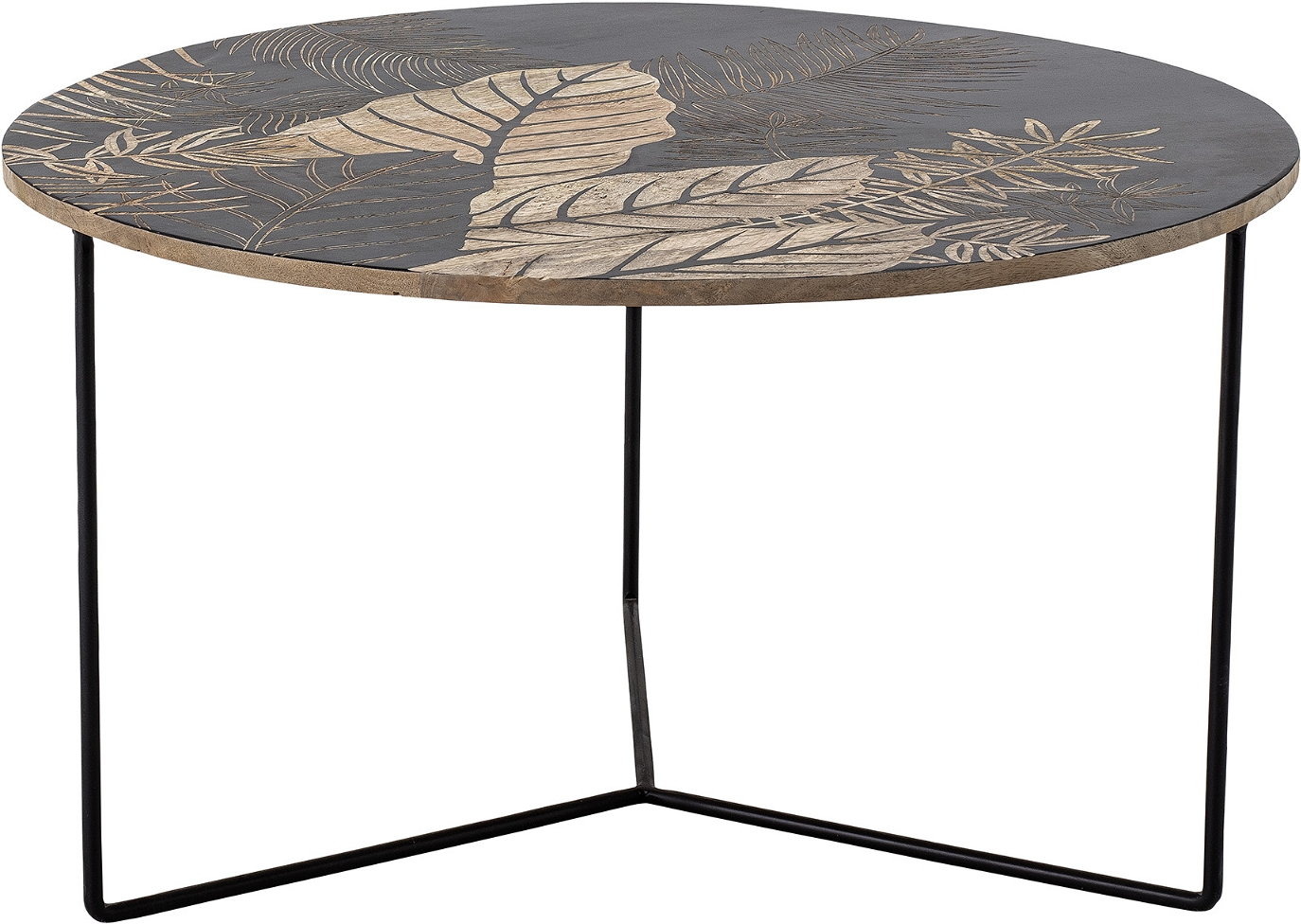 Sofabord Creative Collection Lac i sortbejdset mangotræ med håndskåret bladmotiv 80x80 cm H45 Sofabord Creative Collection Lac i sortbejdset mangotræ med håndskåret bladmotiv 80x80 cm H45