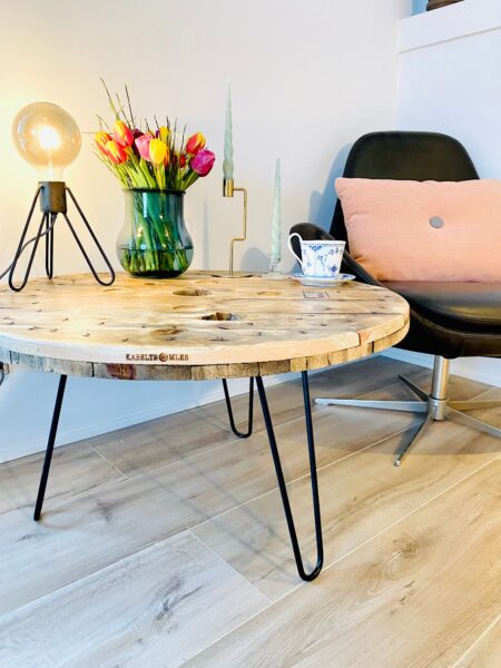 Sofabord af Kabeltromle | Stråleben | Ø80 / Lakeret / 49 cm