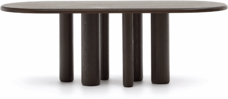 Spisebord Kave Home Mailen - ovalt sort PU-lakeret bord til 6 pers L220xB105 cm