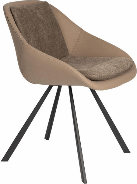 Spisebords- og spisestuestol Dutchbone Wakefield - polstret designstol i brungrå polyester med sort pulverlakeret metalstel