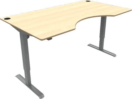 To-bens hæve-/sænkebord ZenNord AdaptDesk med centerudskæring i ahorn natur/sølv - justerbart 68-118 cm skrivebord