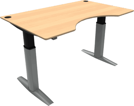 To-bens hæve-/sænkebord ZenNord ElevateLine med centerudskæring L160xB100 cm natur/sølv ergonomisk skrivebord